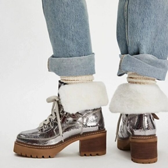 NEW FREE PEOPLE Leather Cozy Jasper Hiker Ankle Boots in pewter for women 7256j3 - Picture 1 of 9